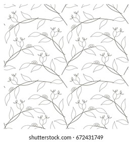 Monochrome seamless pattern with leaves, fruits stock vector illustration