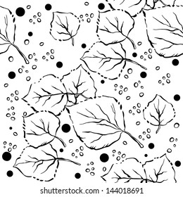 Monochrome seamless pattern with leaves - vector