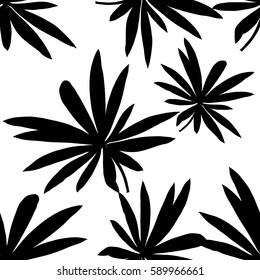 Monochrome seamless pattern with leaves. Vector