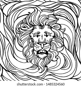 Monochrome seamless pattern with lion vector illustration.