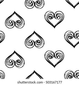 Monochrome seamless pattern with lovely heart. Royal signs in style of fashion illustration. Black and white vector background