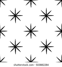 Monochrome seamless pattern with magic star. Royal signs in style of fashion illustration. Black and white vector background