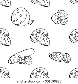 Monochrome Seamless pattern with meat products. Vector illustration