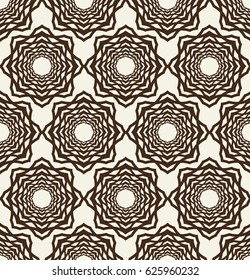 Monochrome seamless pattern with mosaic ornament on flower theme in geometrical forms flat vector Illustration