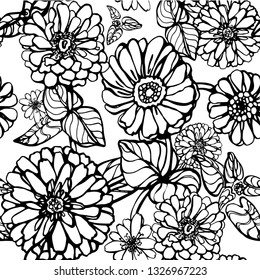 Monochrome seamless pattern with nice  chrysanthemum flowers. Vector background with white and black flower . Floral wallpaper 