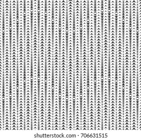 Monochrome seamless pattern on white background. Has the shape of a wave. Consists of geometric elements in black. Useful as design element for texture and artistic compositions.