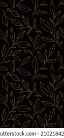 Monochrome seamless pattern with one line leaves. Vector floral background in trendy minimalistic linear style. Hand drawn outline design for fabric , print, cover, banner and invitation.