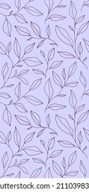 Monochrome seamless pattern with one line leaves. Vector floral background in trendy minimalistic linear style. Hand drawn outline design for fabric , print, cover, banner and invitation.
