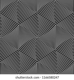 Monochrome seamless pattern with optical illusion. Black and white vector abstract background. Geometric textile texture 
