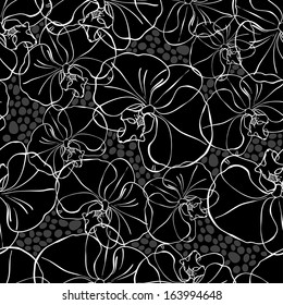 Monochrome seamless pattern with orchids .