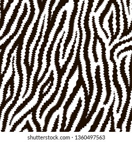 Monochrome, seamless pattern, ornament of stylized zebra skin, animal, textured stripes.