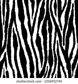 Monochrome, seamless pattern, ornament of zebra skin, animal, textured stripes.