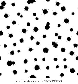 Monochrome seamless pattern with paint spots. Vector illustration. Black and white abstract background. Can be used for banners, web design, printing on textile, clothes, package, wrapping paper.