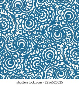 Monochrome  seamless pattern with Paisley print in a retro style. Vector illustration