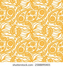 Monochrome  seamless pattern with Paisley print in a retro style. Vector illustration