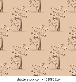 Monochrome seamless pattern with palm trees on a beige background. Vector illustration