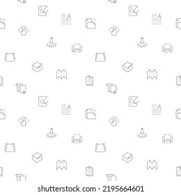 Monochrome Seamless Pattern Paper, Report, Document, File, Attachment, Shredder, Stationery, Notes, Paperclip Background On White Backdrop. 
Repeat Abstract Texture.