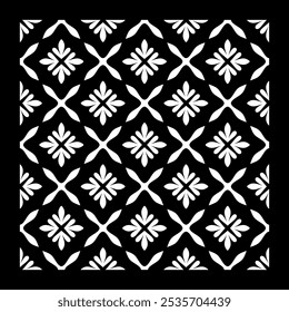 Monochrome Seamless Pattern. Petal Shape Becomes Beautiful Carving.