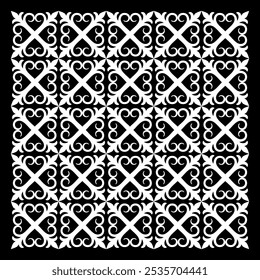 Monochrome Seamless Pattern. Petal Shape Becomes Beautiful Carving.