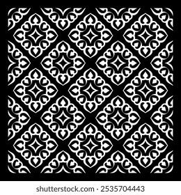 Monochrome Seamless Pattern. Petal Shape Becomes Beautiful Carving.