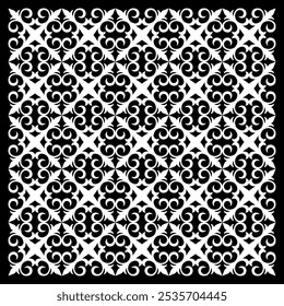 Monochrome Seamless Pattern. Petal Shape Becomes Beautiful Carving.