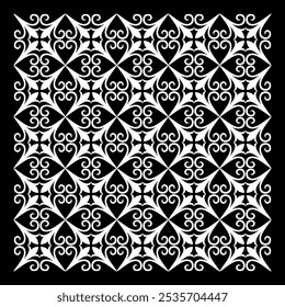 Monochrome Seamless Pattern. Petal Shape Becomes Beautiful Carving.