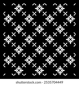 Monochrome Seamless Pattern. Petal Shape Becomes Beautiful Carving.