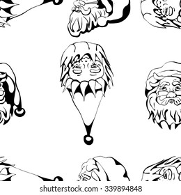 Monochrome seamless pattern with pictures of Santa Claus