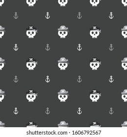 monochrome seamless pattern pirates and anchor with grey background