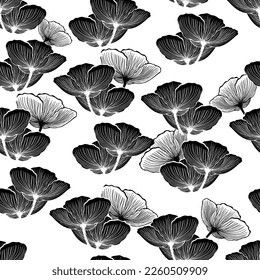 Monochrome seamless pattern poppies graphic. vector illustration