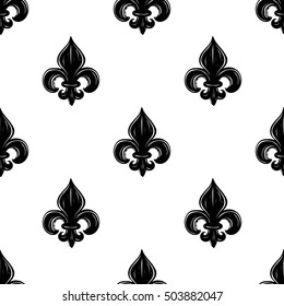 Monochrome seamless pattern with queenly iris. Royal signs in style of fashion illustration. Black and white vector background