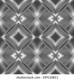 Monochrome seamless pattern of rhombuses gray in a matte aluminum foil with the shiny elements and refraction of light