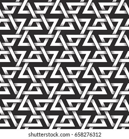Monochrome seamless pattern of rhombuses shaped twisted bands. Abstract repeatable background.