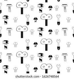 Monochrome seamless pattern with robot tools in Scandinavian style. Vector Illustration. Kids poster for nursery design. Great for baby textile, clothing, wrapping paper.