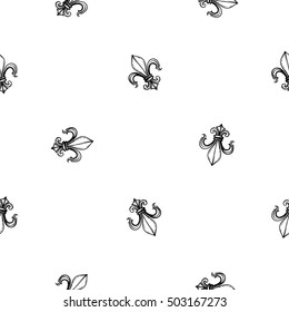 Monochrome seamless pattern with royal lily. Royal signs in style of fashion illustration. Black and white vector background