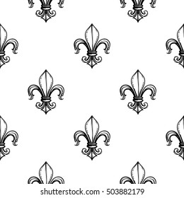 Monochrome seamless pattern with royal lily. Royal signs in style of fashion illustration. Black and white vector background