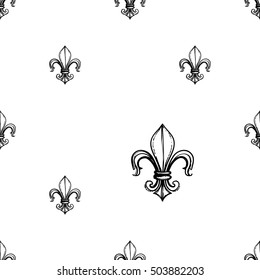 Monochrome seamless pattern with royal lily. Royal signs in style of fashion illustration. Black and white vector background