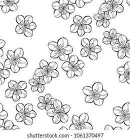 Monochrome seamless  pattern with  sakura on a white background.