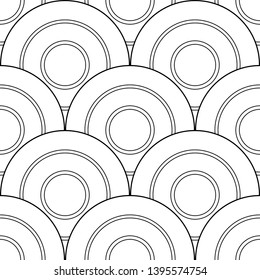 Monochrome Seamless Pattern with Scale Motifs. Endless Texture with Abstract Design Element. Dragon Imitation, Mermaid. Simple Coloring Book Page. Vector Contour Illustration. Ornate Abstraction