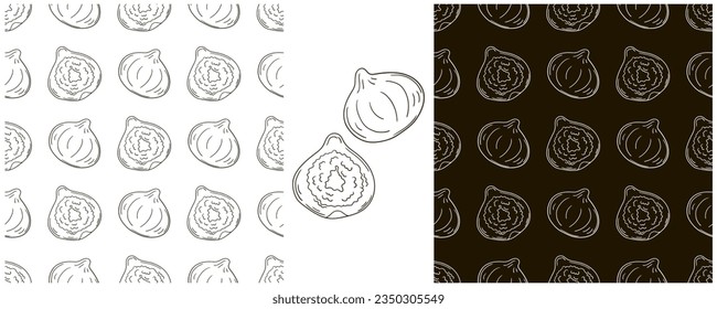 Patrón monocromo sin foco. Establecer en estilo de dibujo a mano. Se puede usar para tela y etc