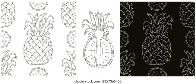 Monochrome Seamless pattern. Set in hand draw style. Can be used for fabric and etc
