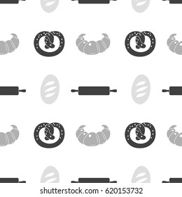 Monochrome seamless pattern with silhouettes. Bakery background for food packaging or brand identity. Vector illustration