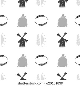 Monochrome seamless pattern with silhouettes. Flour products background for food packaging or brand identity. Vector illustration