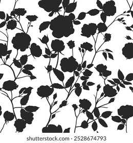 Einfarbiges nahtloses Muster mit Silhouetten von Gartenrosen