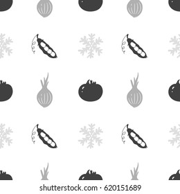Monochrome seamless pattern with silhouettes. Vegetables background for food packaging or brand identity. Vector illustration