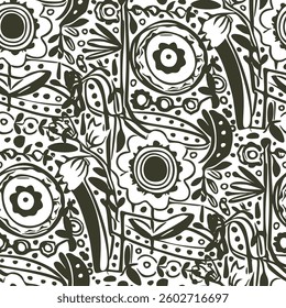 Monochrome Seamless pattern with a simple abstract drawing. Vector illustration.