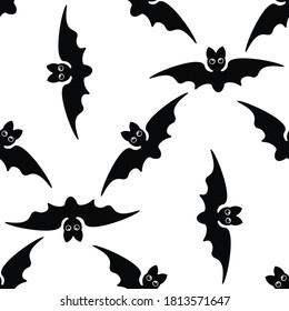 Monochrome seamless pattern with soaring bats on a white background for decoration on Halloween. Vector  for textile, web, presents wrapping