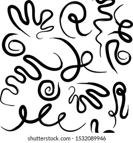Monochrome seamless pattern with squiggle. Black and white background with hand drawn wavy lines