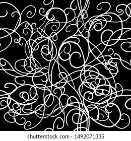 Monochrome seamless pattern with swirls. Abstract background with hand drawn elements. Vector illustration