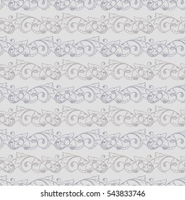 Monochrome seamless pattern with swirls. Abstract background with hand drawn elements in soft pastel colors. Vector illustration.